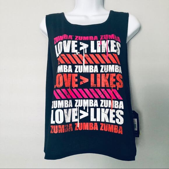 NEW Zumba SZ X-Small Love Over Likes Workout Tank Top Black - Picture 2 of 8